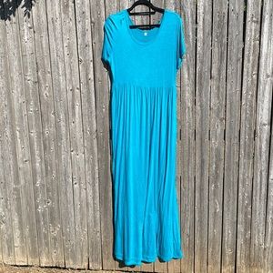 Short Sleeve Loose Plain Maxi Dresses Casual Long Dresses with Pockets